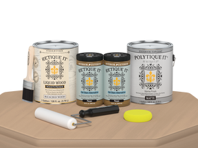 Retique It® Multi-purpose Smooth Finish Kit in White Oak for exterior wood top coating, includes four large wood finish bottles.
