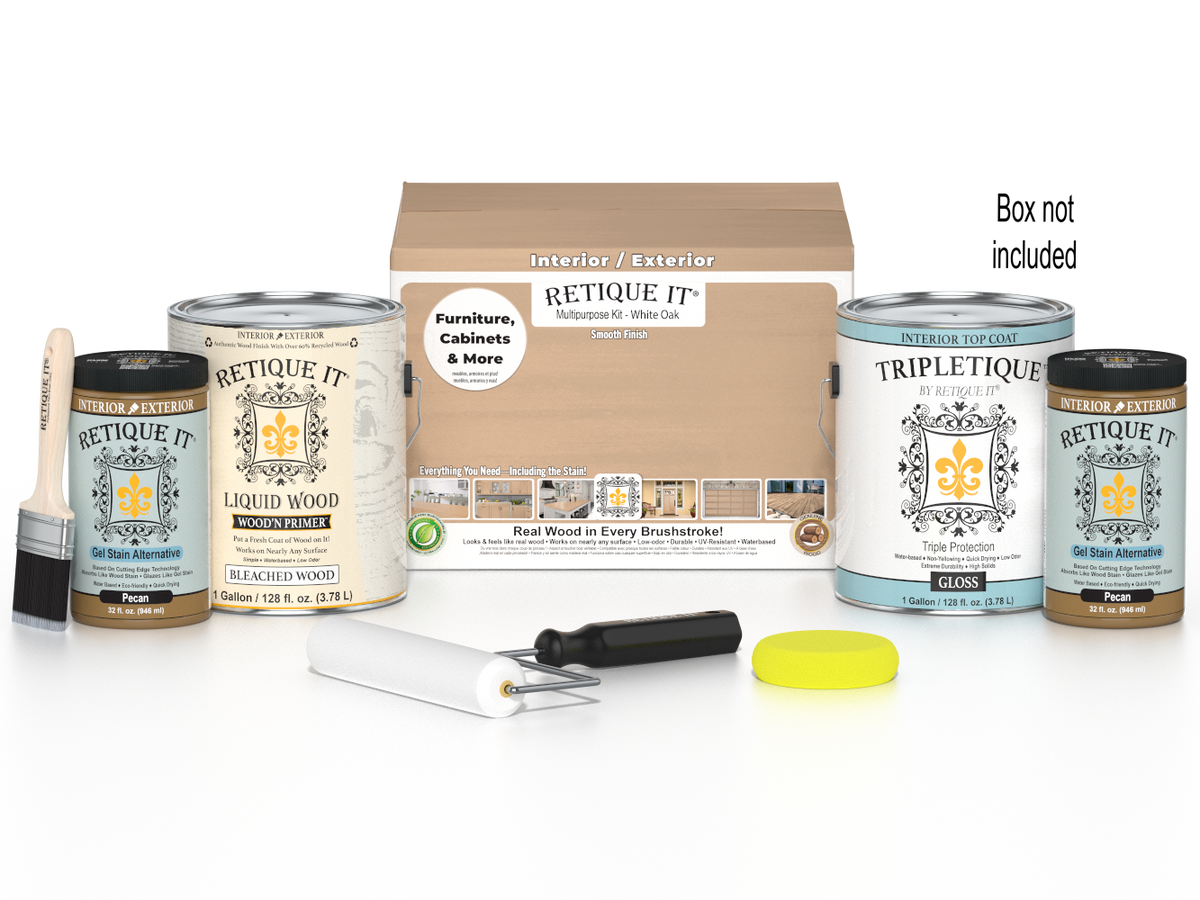 Retique It White Oak multi-purpose smooth finish kit with four large wood finish containers for interior top coating.