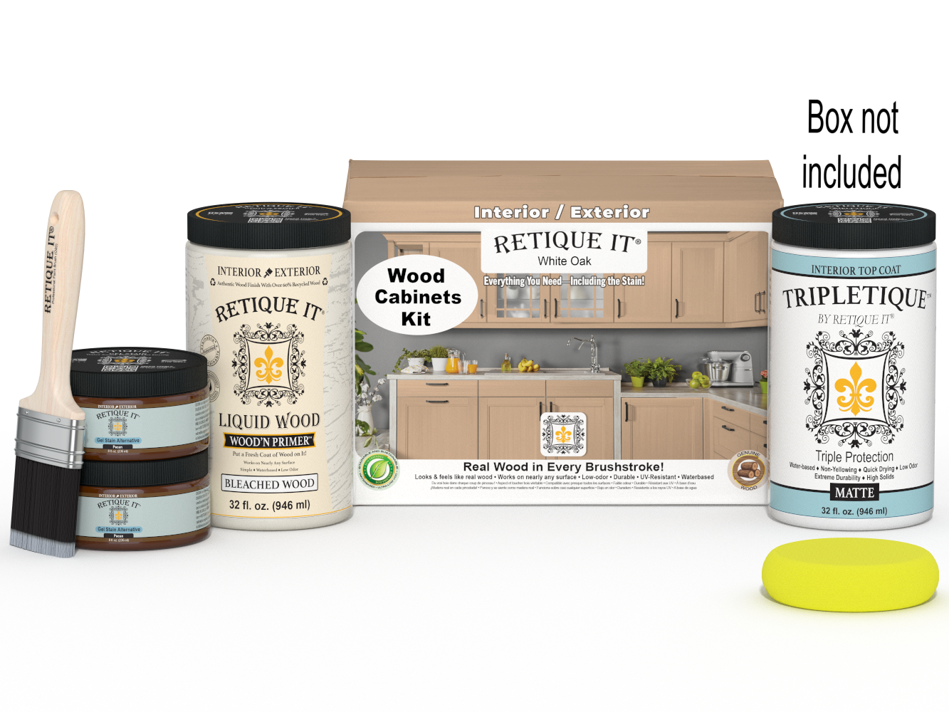 Retique It® Wood'n Cabinet Kit with 12 white oak doors, smooth finish, stain options, ideal for kitchen or bathroom cabinetry.