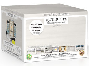 Retique It® Multi-purpose Smooth Finish Kit in white wash for interior wood surfaces, includes four large top coat containers with matte finish.