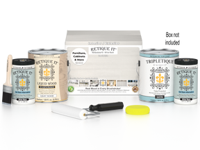 Retique It® Wood'n Finish Kits white wash interior top coat in a multi-purpose smooth finish kit with four large bottles and applicator box