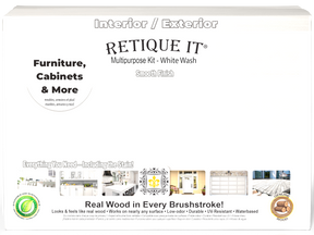 Retique It® Wood'n Finish Kits large white wash interior top coat with a smooth, matte finish in a box front view.