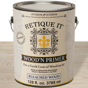 Retique It® wood primer in a container, designed for preparing wood surfaces for painting or staining.