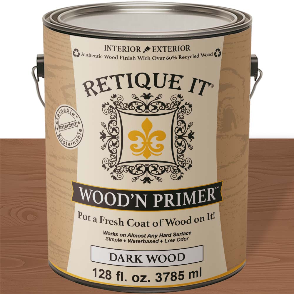 Retique It® wood primer applied to a wooden surface, showcasing a smooth, even base coat for woodworking projects.