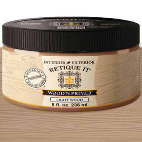 Retique It® Wood Base Primer for wood surfaces, shown in the image with a smooth application on a wooden surface.