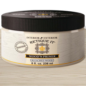 Retique It® water-based wood primer applied to a wooden surface, ready for painting or finishing.
