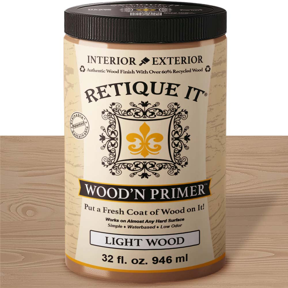 Retique It® WoodnPrimer32 primer for wood surfaces, showing a close-up of the primer being applied to a wooden surface.