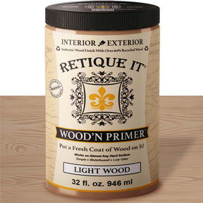 Retique It® WoodnPrimer32 primer for wood surfaces, showing a close-up of the primer being applied to a wooden surface.