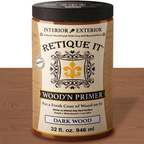 Retique It® WoodN Primer all-purpose primer for wood surfaces, shown in a close-up of the primer applied to wood.