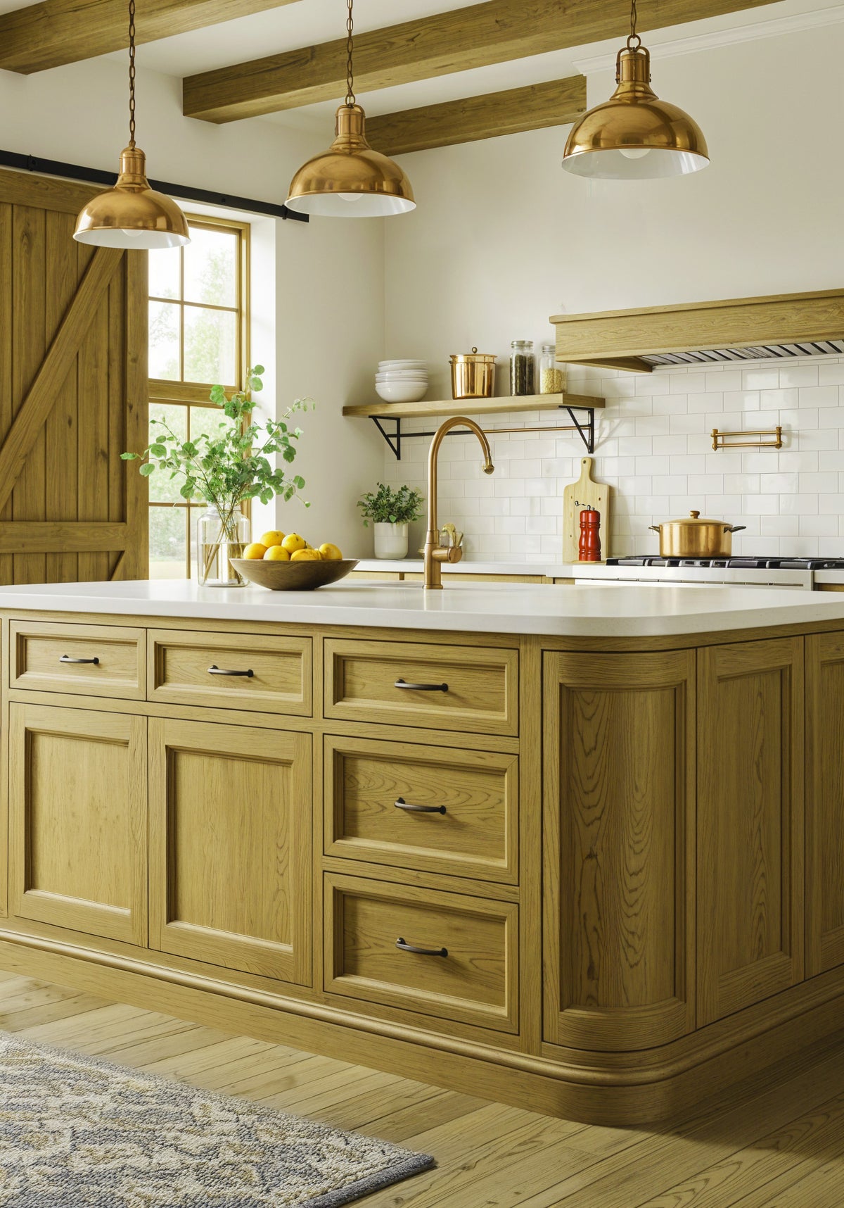 Retique It® Wood'n Finish Kit in Old Oak, large size, showing a barnwood kitchen island with a smooth, finished surface and top coat.