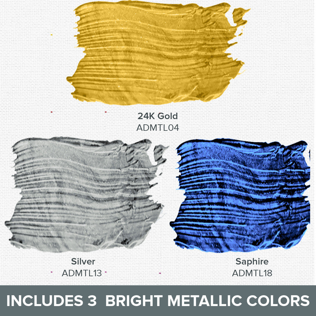 DecoArt Metallics 3-Color Set featuring vibrant metallic acrylic paints in colorful bottles
