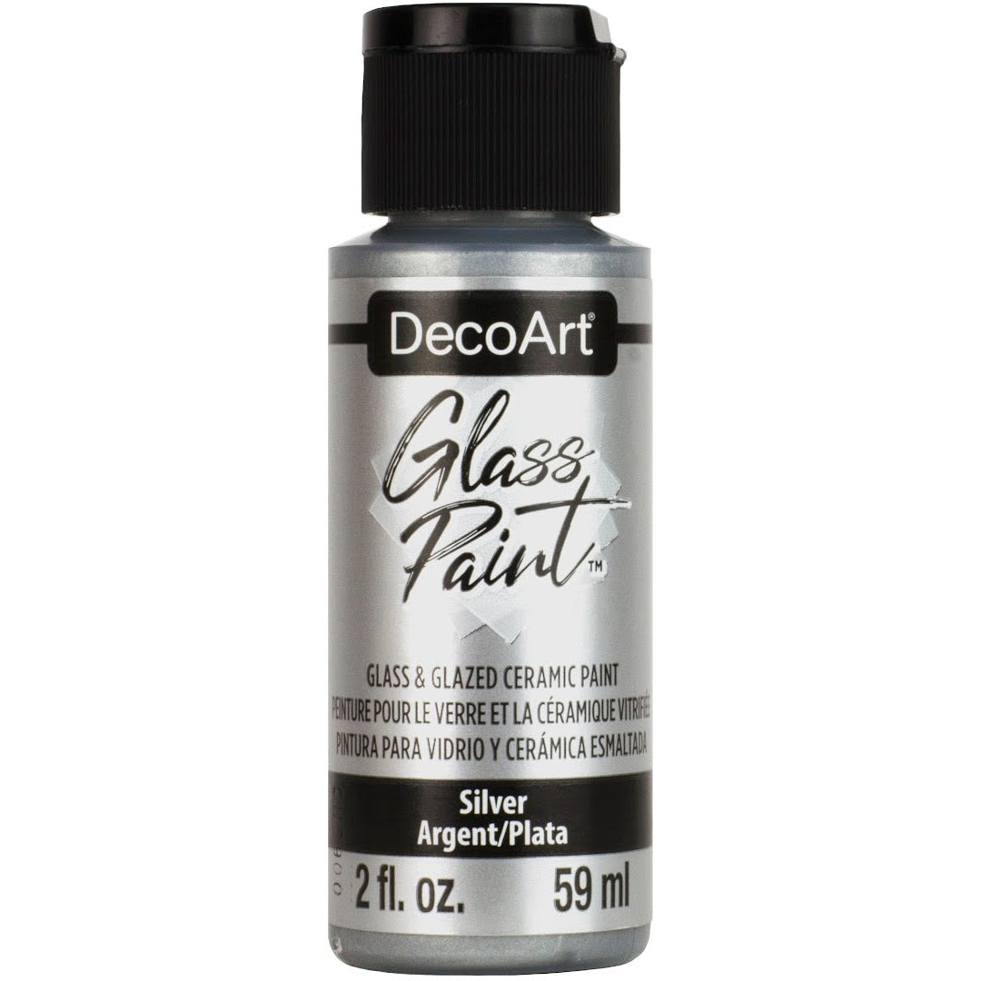 DecoArt Glass Paint Metallics in gold, 2 oz bottle, vibrant metallic finish for glass and craft projects