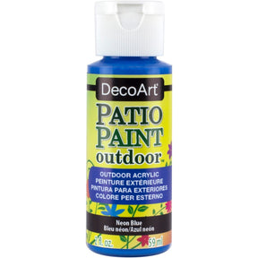 DecoArt Patio Paint outdoor acrylic neon pink paint in a 2 oz bottle, suitable for outdoor creative projects.