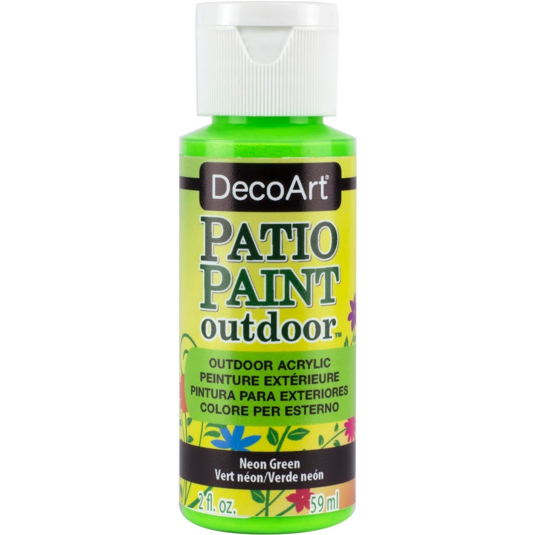 DecoArt Neon Pink Patio Paint outdoor acrylic neon paint in 2 oz bottle, vibrant color for exterior crafts and surfaces.