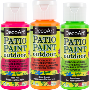 DecoArt Neon Pink Patio Paint outdoor acrylic paint in 2 oz bottle, vibrant neon color for outdoor craft projects