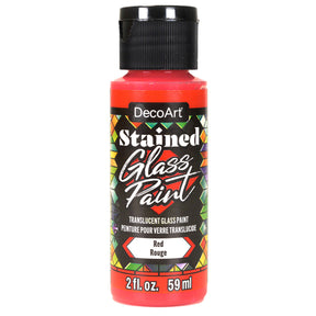 Red stained glass paint by DecoArt in a 2oz bottle, suitable for glass painting and decorative craft projects.