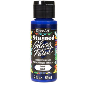 Red stained glass paint by DecoArt in a 2oz bottle, suitable for vibrant glass art and craft projects.