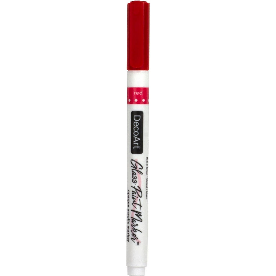 Silver opaque glass paint markers by DecoArt, featuring fine tips for precise artwork on glass surfaces.