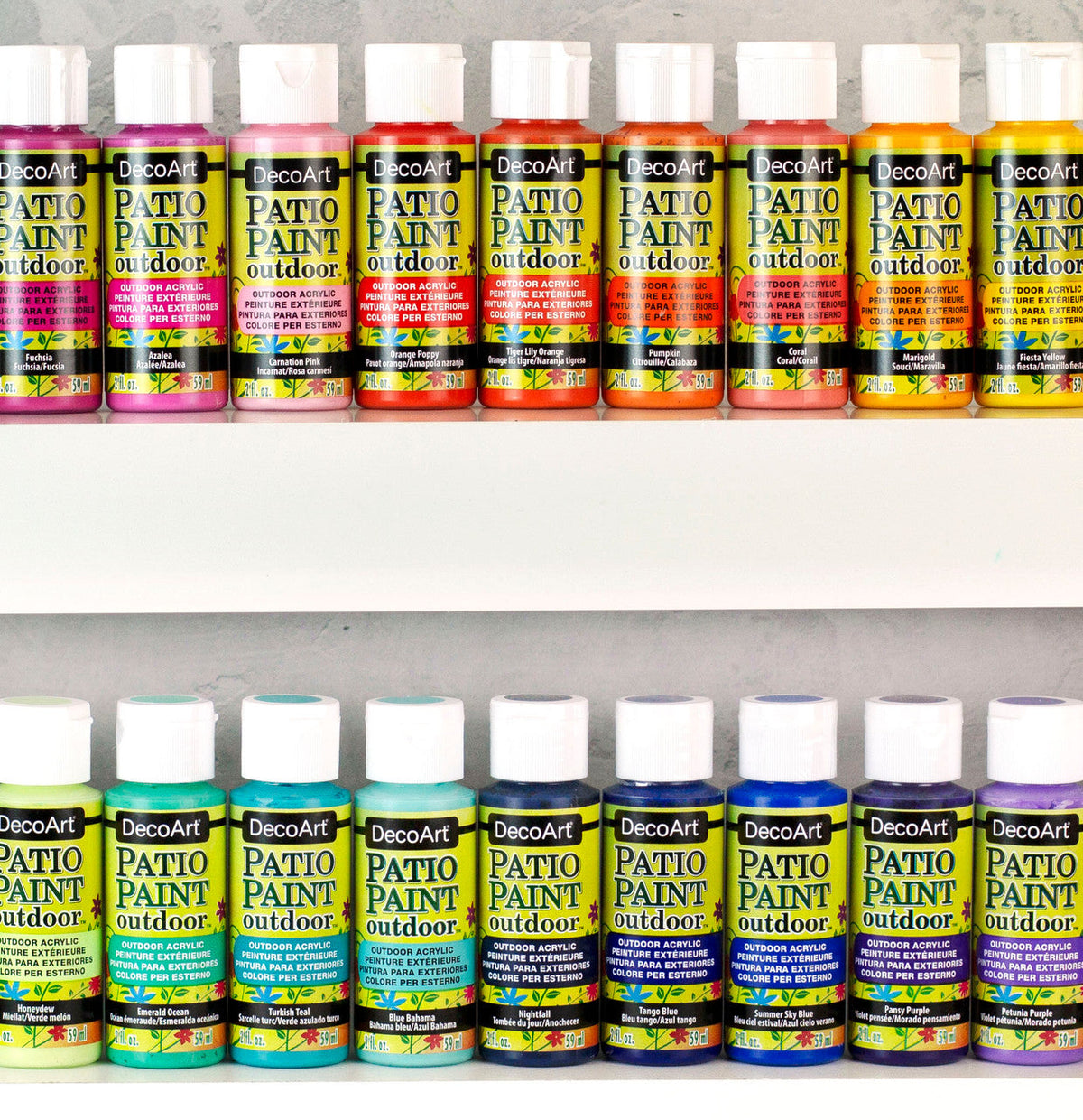 DecoArt Vintage Rose outdoor acrylic patio paint in 2 oz bottle, suitable for garden furniture and outdoor decor.
