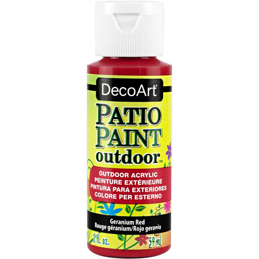 DecoArt Vintage Rose outdoor acrylic patio paint in 2 oz container, suitable for decorating outdoor surfaces and furniture.