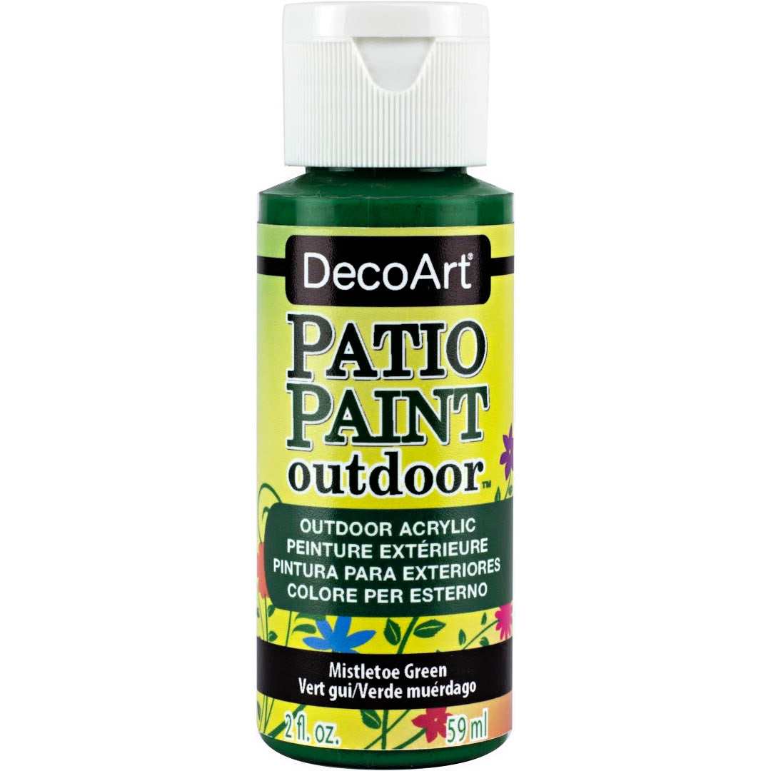 DecoArt Vintage Rose outdoor acrylic patio paint in a 2 oz bottle, ideal for outdoor furniture and decorative projects.