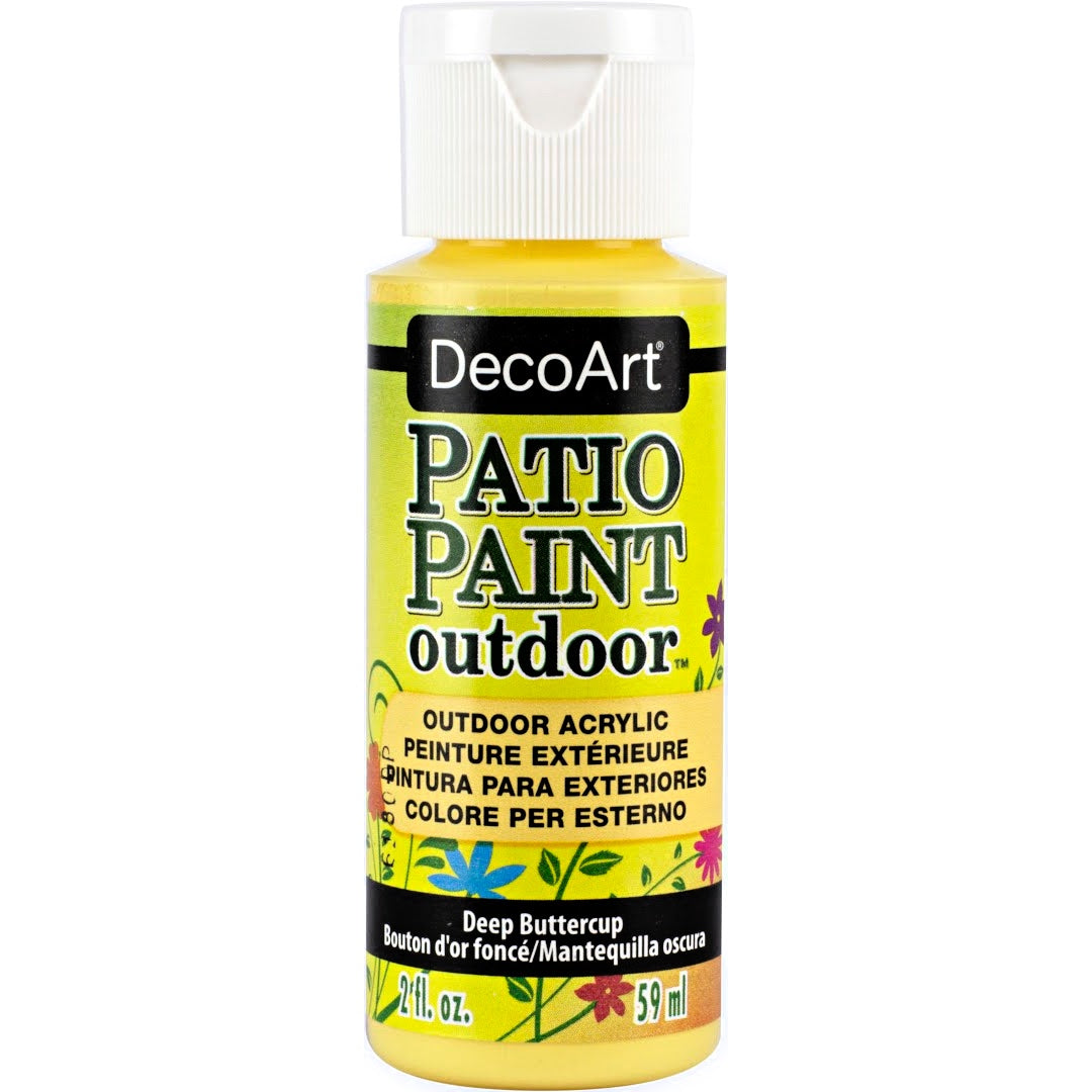 DecoArt Vintage Rose outdoor acrylic patio paint in a 2 oz bottle, ideal for decorating outdoor surfaces with vibrant color