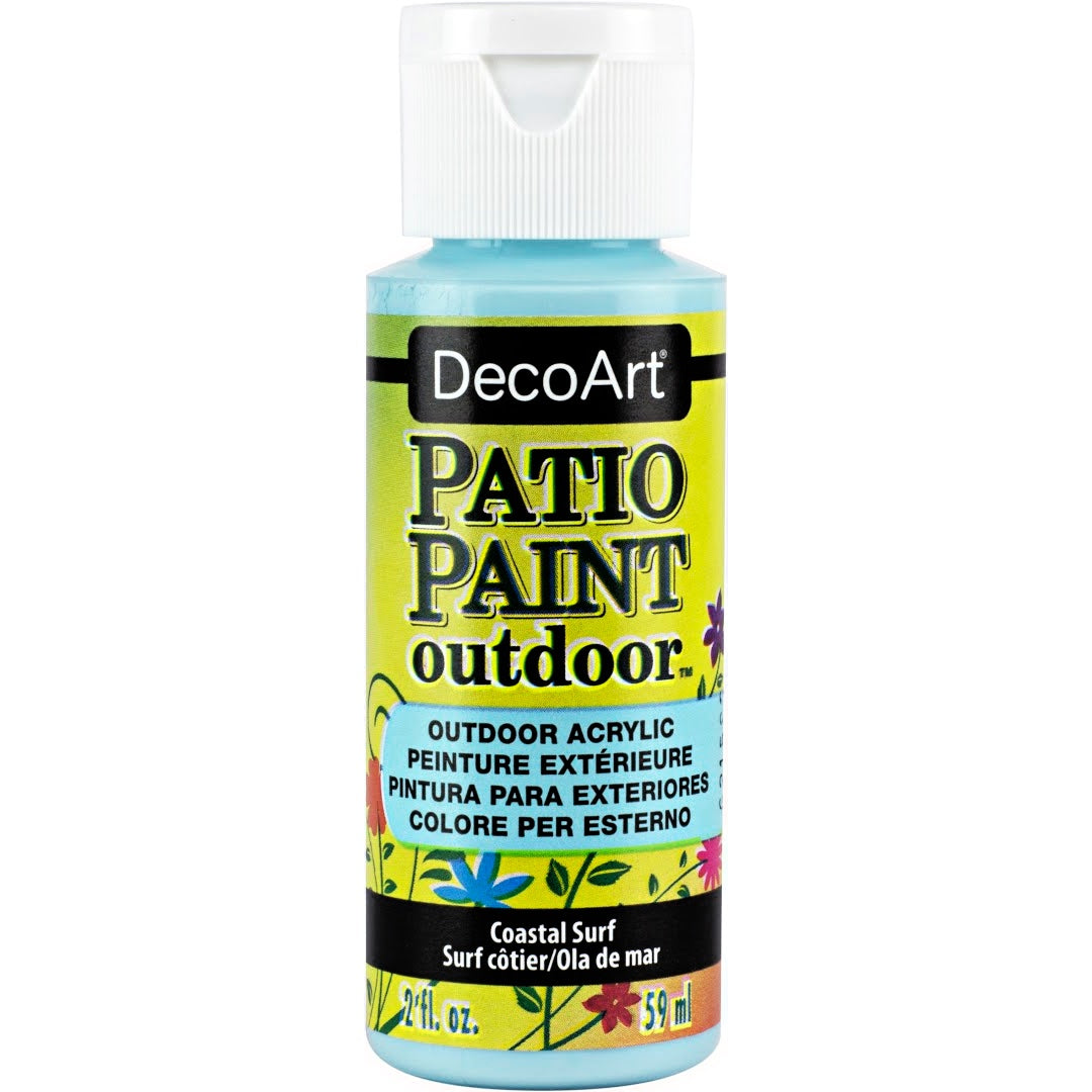 DecoArt Vintage Rose outdoor acrylic patio paint in 2 oz bottle, ideal for outdoor furniture and surfaces.