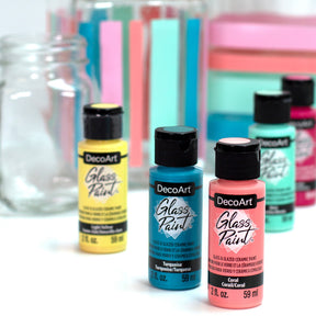 DecoArt Glass Paint in white, 2 oz bottle, suitable for decorating glass surfaces with vibrant, durable color.