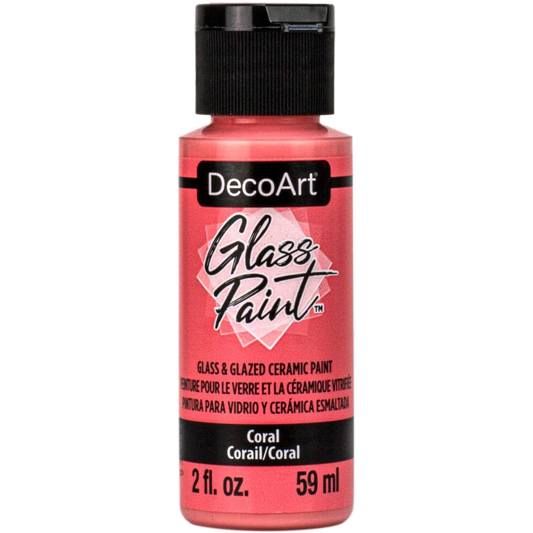 White DecoArt Glass Paint in a 2 oz bottle, suitable for decorating and customizing glass surfaces.