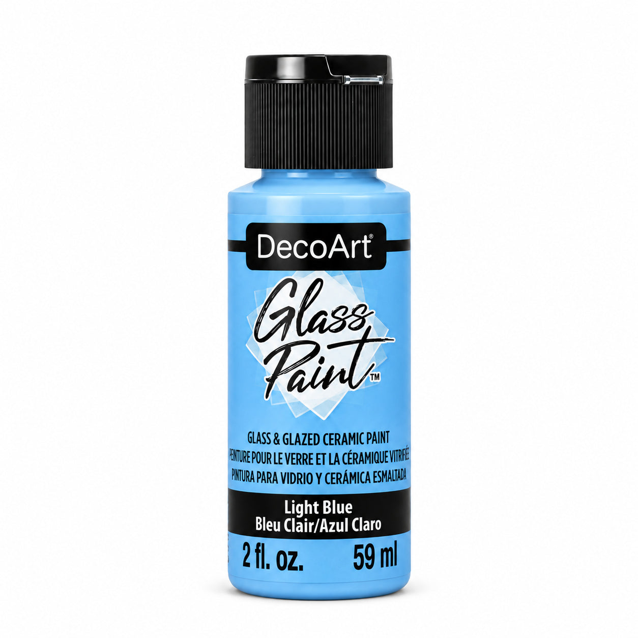 DecoArt glass paint in light blue, 2-ounce bottle for decorating glass surfaces