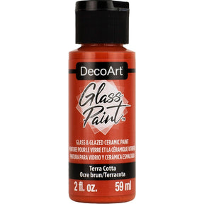 White DecoArt Glass Paint in a 2 oz bottle, ideal for decorating and embellishing glass surfaces with vibrant color.