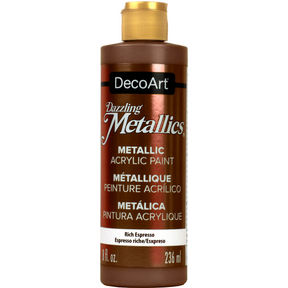 DecoArt Dazzling Metallics Rich Espresso acrylic paint, 2 oz bottle with white pearl finish