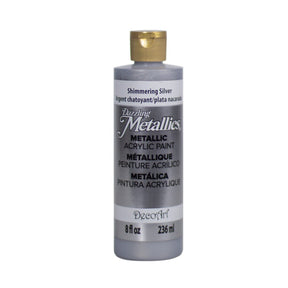 DecoArt Dazzling Metallics Shimmering Silver acrylic paint in a 2 oz bottle