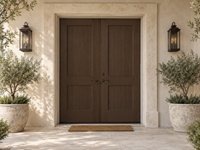 Double black walnut Wood'n Finish front door kit with wood grain stain by Retique It, showcasing a natural wood finish and texture.