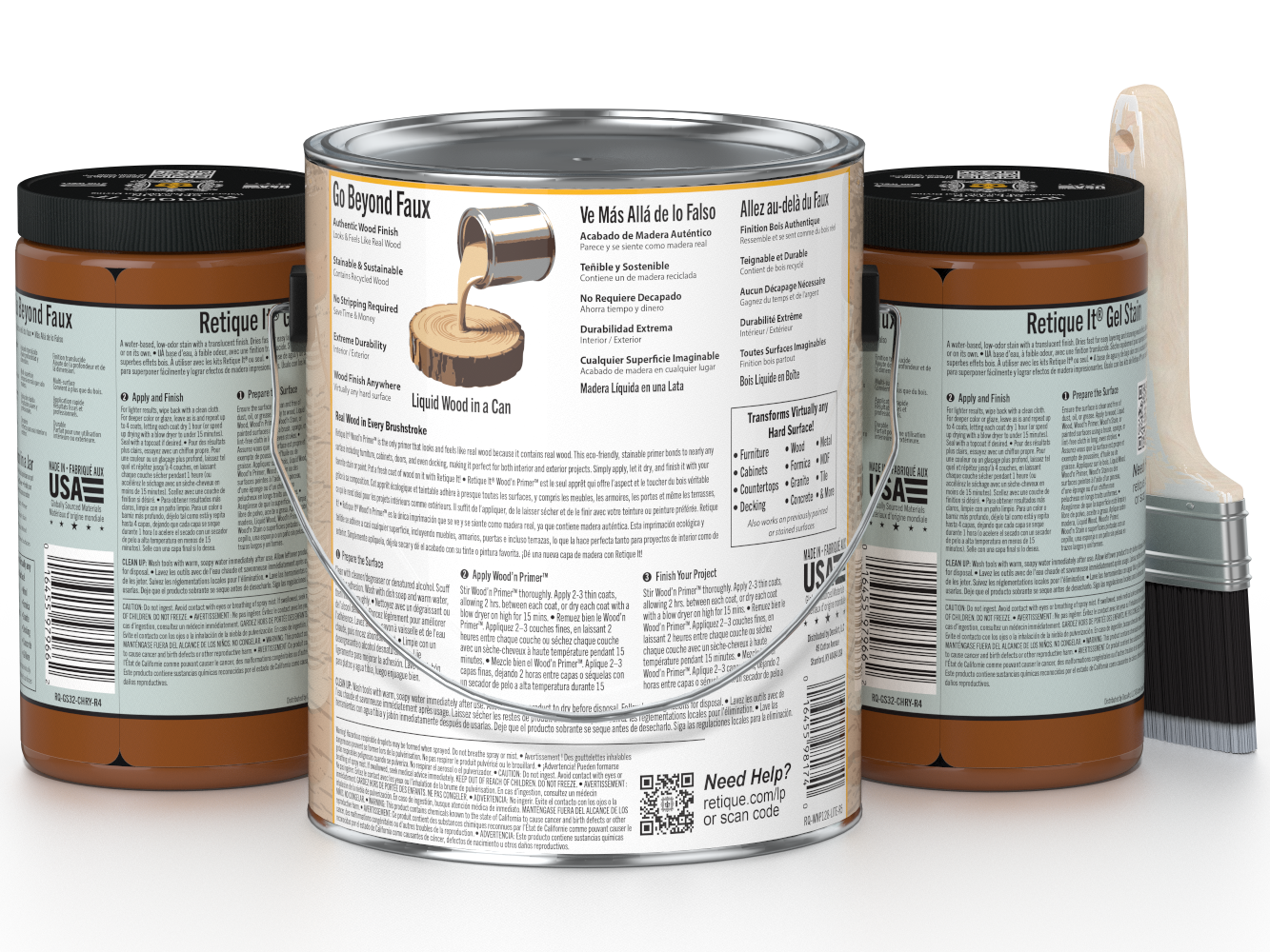 Three cans of paint with labels on a white background