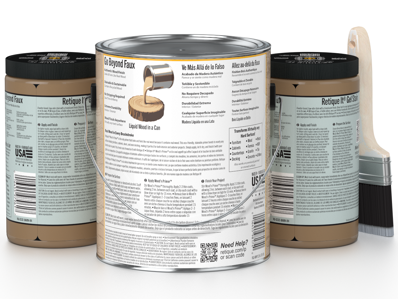 Three cans of paint with labels on a white background