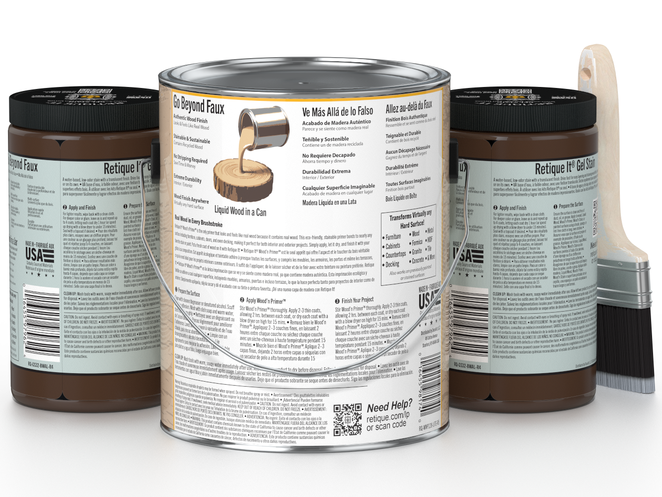 Three cans of paint with labels on a white background