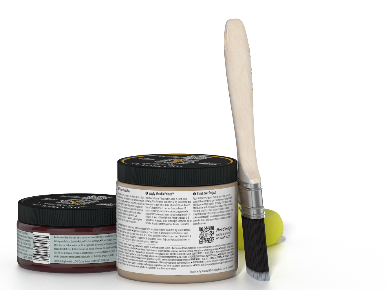 Two jars of a product with a brush on a white background