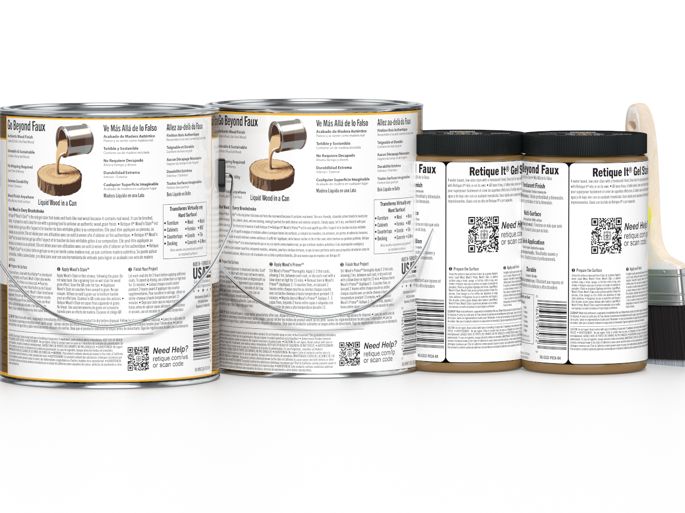 Five cans of Retique Atelier Calligraphy Faux on a white background