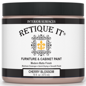 Jar of Retique It furniture and cabinet paint in Cherry Blossom color on a white background
