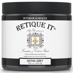 Retique It by Renaissance Furniture & Cabinet Paint in Gothic Grey, 16 oz jar, eco-friendly chalk finish paint for interior surfaces.