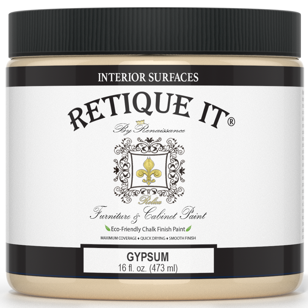 Retique It by Renaissance Furniture & Cabinet Paint in Gypsum, 16 oz jar, eco-friendly chalk finish paint for interior surfaces.