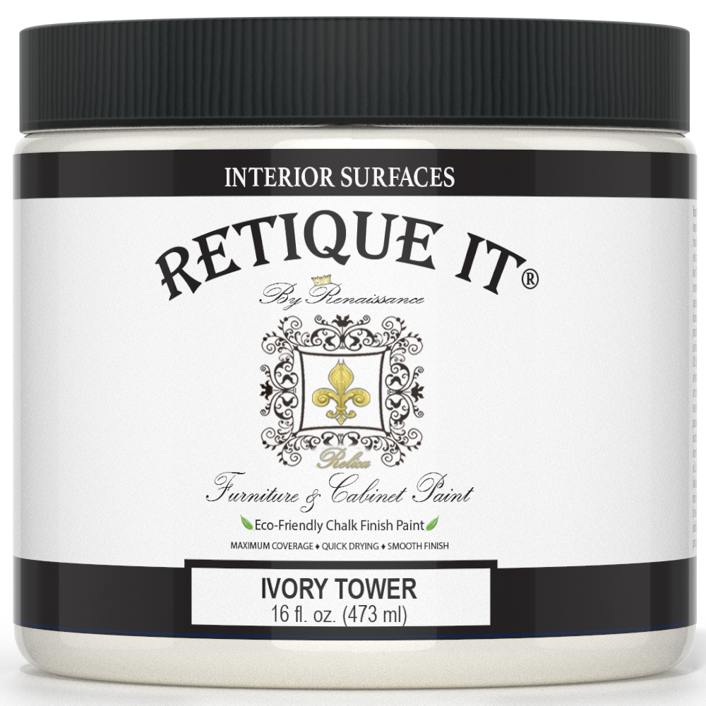 Retique It by Renaissance Furniture & Cabinet Paint in Ivory Tower, 16 oz jar, eco-friendly chalk finish paint for interior surfaces.
