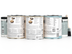 Retique It® Wood'n Finish Kit with four large white wash interior top coats, shown in a close-up of the wood surface application.