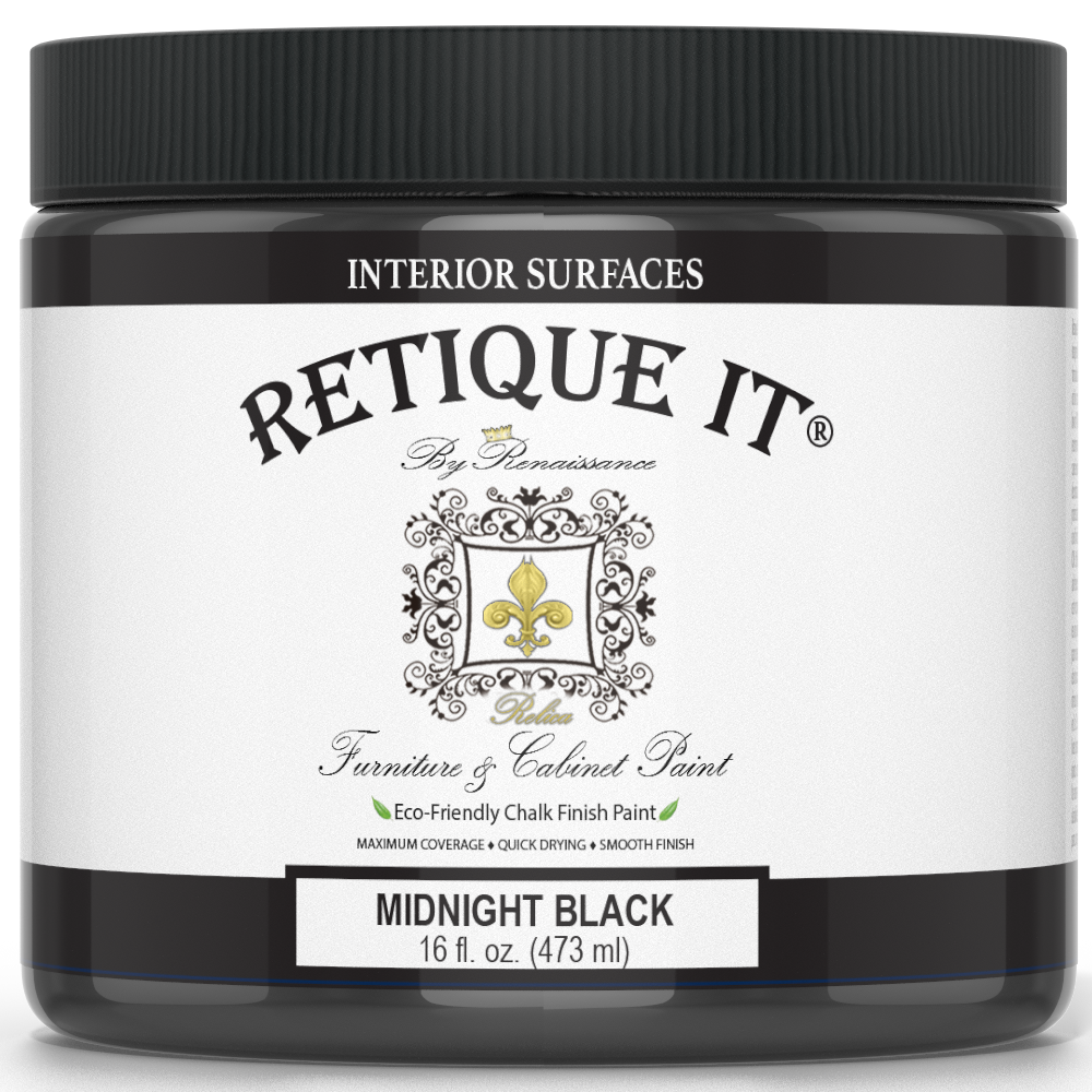 Jar of Retique It furniture paint in Midnight Black color