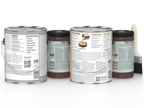 Four cans of paint with labels on a white background