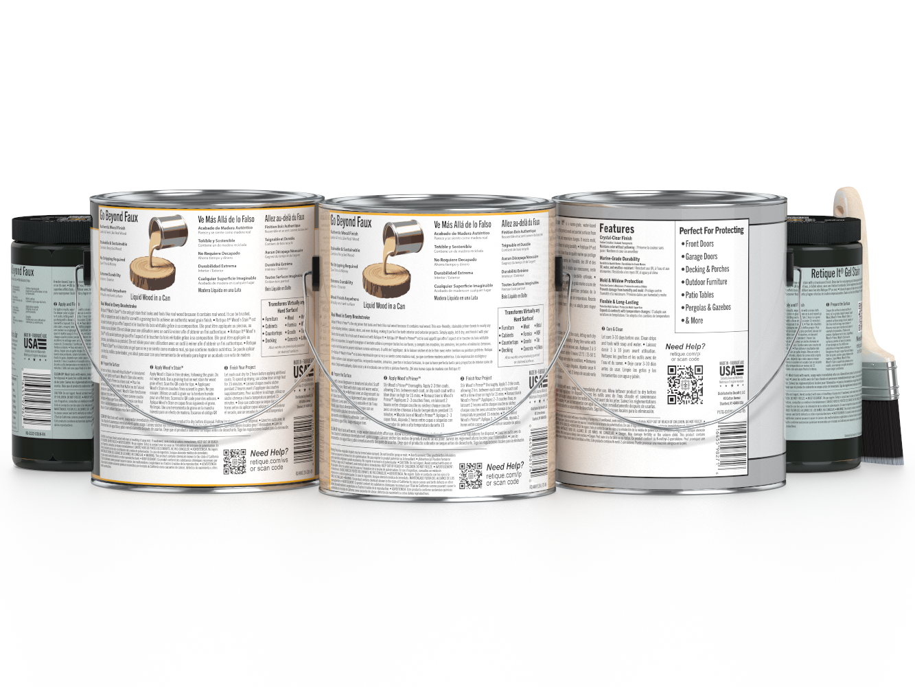 Retique It® Wood'n Kit Classic Black exterior top coat, multi-purpose wood finish set with four large bottles, applied on wood surfaces.