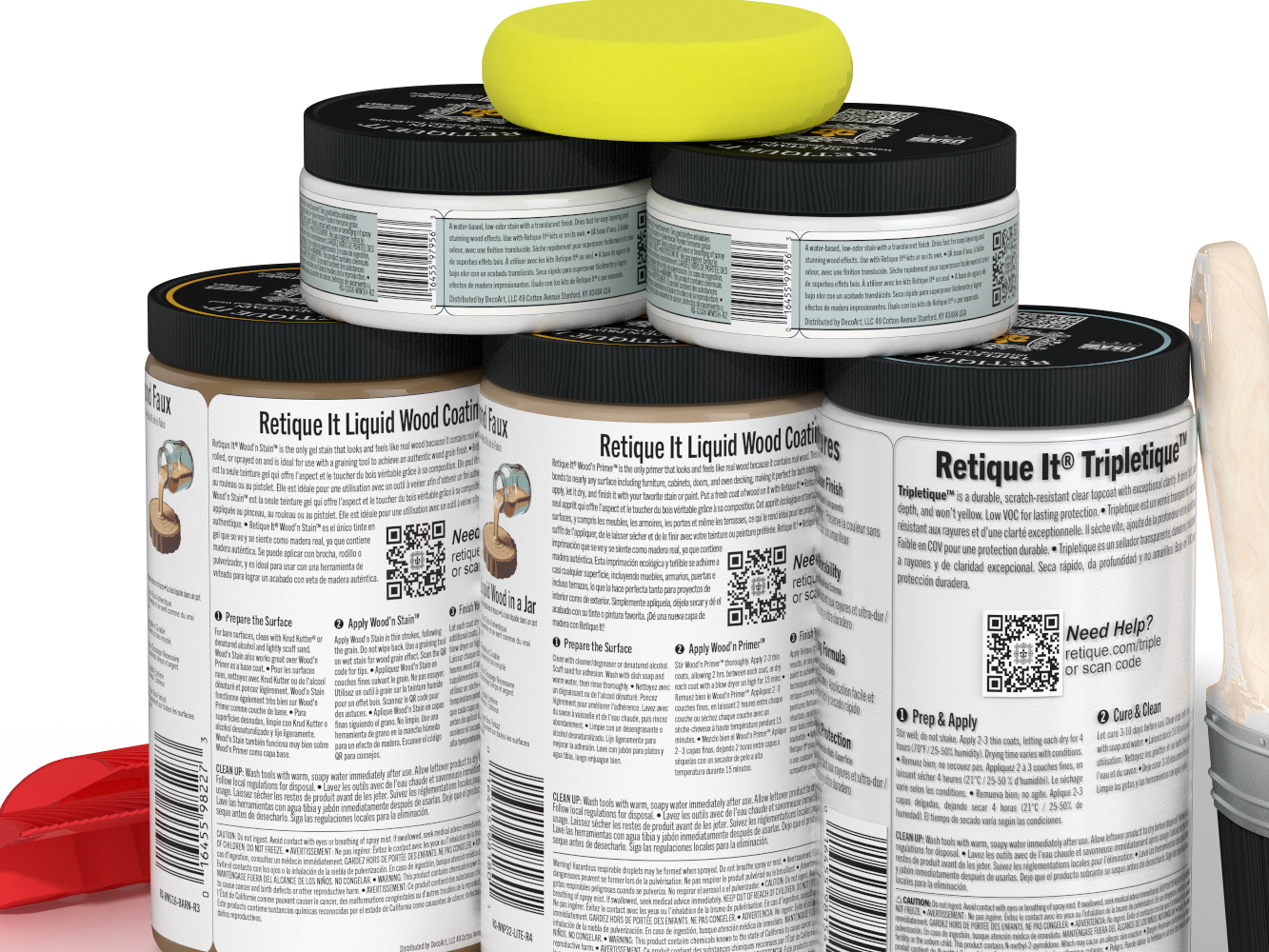 Large French Oak Wood'n Finish Kit by Retique It® for interior top coat, featuring wood samples and application tools.