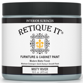 Jar of Retique It furniture and cabinet paint in Misty River color