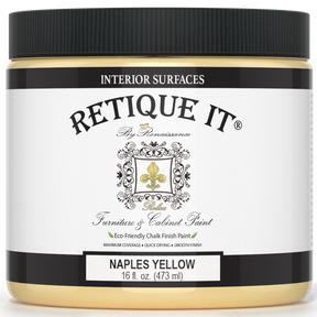 Retique It by Renaissance Furniture & Cabinet Paint in Naples Yellow, 16 oz jar, eco-friendly chalk finish paint for interior surfaces.